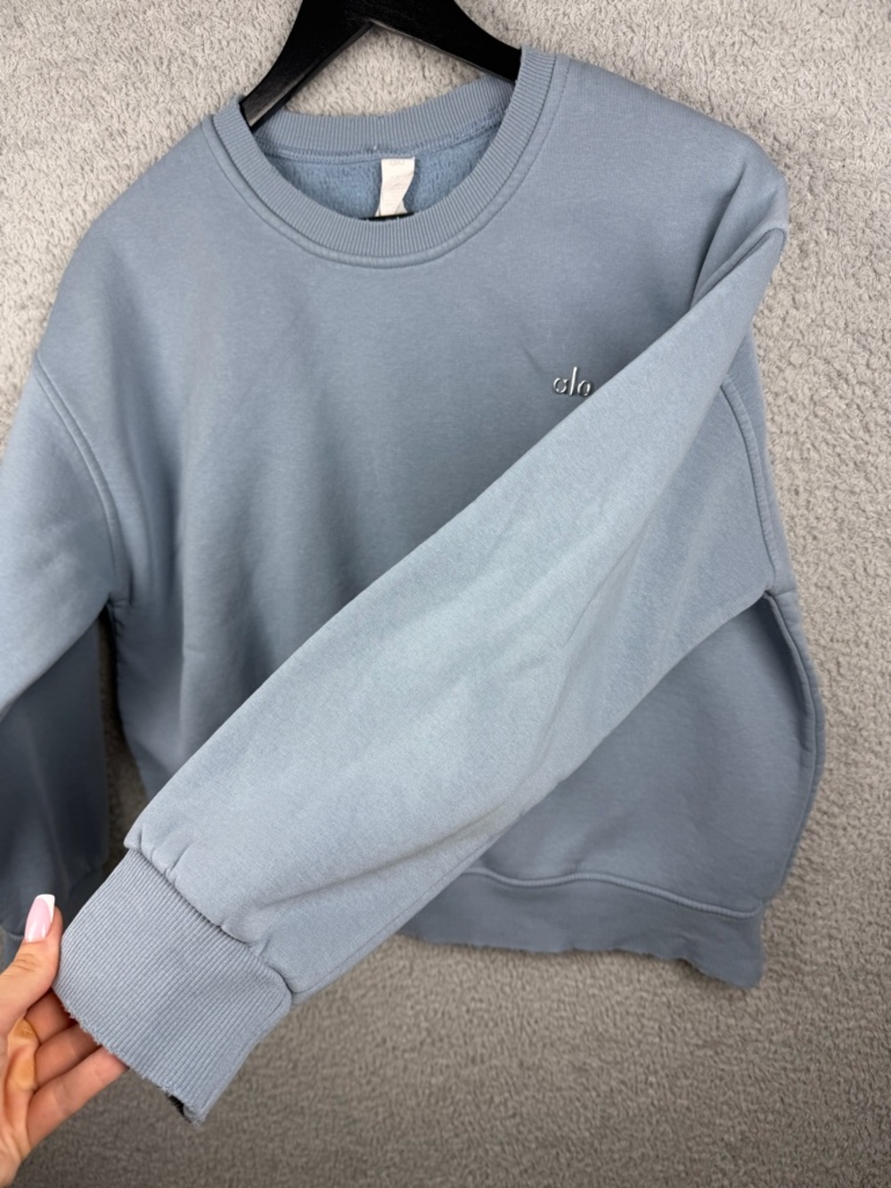 alo Accolade Crew Neck Blue Pullover Sz L (FLAWS) - Picture 5 of 16